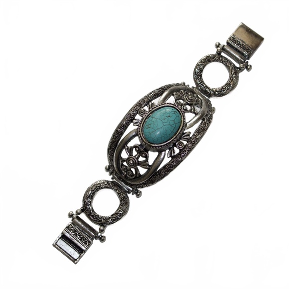Not Marked Jewelry - Bracelet, Southwest Style, Silvertone Simulated Turquoise